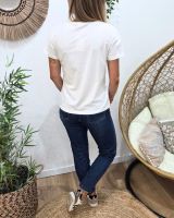 T-Shirt femme blanc broderie happy kaki