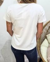 T-Shirt femme blanc broderie happy kaki