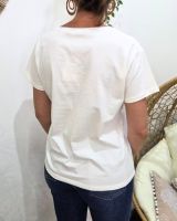 T-Shirt femme blanc broderie happy marron