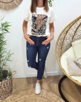 T-Shirt femme blanc éclair python léopard doré