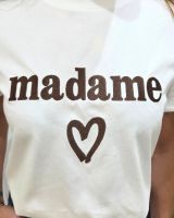 T-Shirt femme blanc broderie madame marron