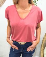 T-Shirt femme uni rose col V Irènea