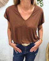 T-Shirt femme uni marron col V Irènea