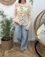Top femme crochet manches longues beige Isild