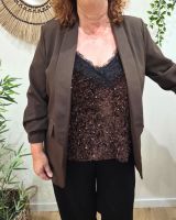 Top femme grande taille velours à sequins et dentelle
