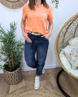 T-shirt femme orange broderie palmier surf écru