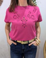 T-Shirt femme fuchsia broderies ajourées Altana