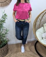 T-Shirt femme fuchsia broderies ajourées Altana