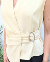 Top effet cache-coeur femme jaune
