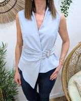 Top effet cache-coeur femme bleu