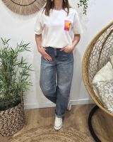 T-shirt femme à message imprimé blanc le soleil rose et jaune coton col rond