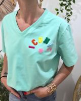 T-shirt femme vert d'eau ICONIC moumoute multicolore