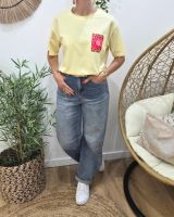 T-shirt femme à message imprimé jaune le soleil rose et rouge coton col rond