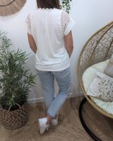 T-shirt femme blanc manches et col brodés Izia