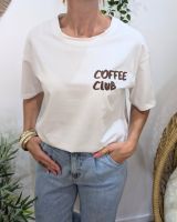 T-shirt femme blanc et marron Coffee Club