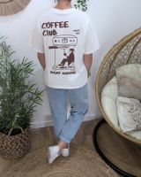 T-shirt femme blanc et marron Coffee Club