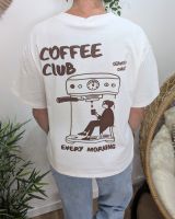 T-shirt femme blanc et marron Coffee Club