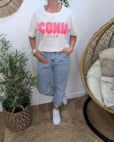 T-shirt femme blanc et rose fuchsia Iconic club 