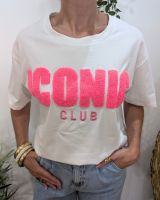 T-shirt femme blanc et rose fuchsia Iconic club 