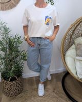 T-shirt femme blanc et bleu limoncello coton