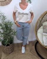 T-Shirt femme blanc broderie bichette kaki