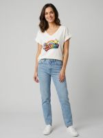 T-shirt femme uni col V Connasse arc en ciel