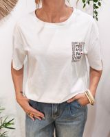 T-shirt femme blanc léopard more amor por favor rayé