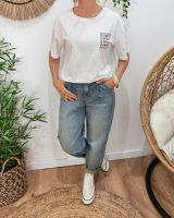 T-shirt femme blanc léopard more amor por favor rayé