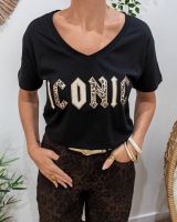 T-Shirt femme Iconic rock léopard paillettes dorées