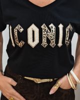T-Shirt femme Iconic rock léopard paillettes dorées