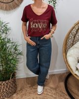 T-Shirt femme Love léopard et paillettes dorées