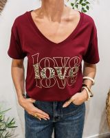 T-Shirt femme Love léopard et paillettes dorées