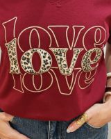 T-Shirt femme Love léopard et paillettes dorées