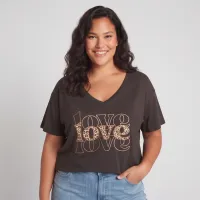 T-Shirt grande taille femme Love léopard et paillettes dorées