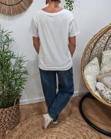 T-Shirt femme blanc Bohème fleuri et paillettes dorées