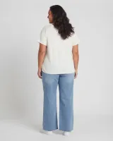 T-Shirt grande taille femme blanc Bohème fleuri et paillettes dorées