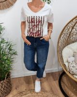 T-Shirt femme blanc La vie est belle rayures léopard