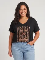 T-Shirt grande taille femme La vie est belle rayures léopard