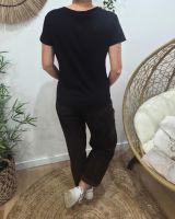 T-Shirt femme noir broderie bichette doré