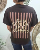 T-Shirt femme marron rayures roses it's a good day to be happy