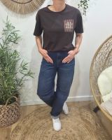 T-Shirt femme marron rayures roses it's a good day to be happy