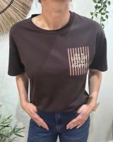 T-Shirt femme marron rayures roses it's a good day to be happy
