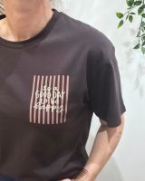 T-Shirt femme marron rayures roses it's a good day to be happy