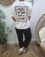 T-shirt femme blanc more amor por favor marron choco