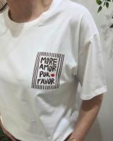 T-shirt femme blanc more amor por favor marron choco