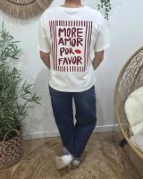 T-shirt femme blanc more amor por favor rouge bordeaux