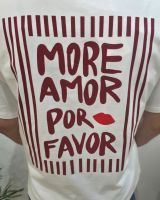 T-shirt femme blanc more amor por favor rouge bordeaux