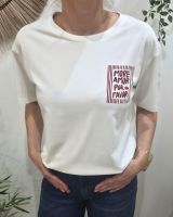 T-shirt femme blanc more amor por favor rouge bordeaux