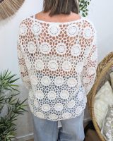 Top femme crochet manches longues blanc