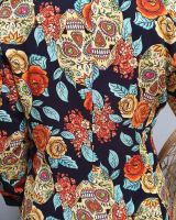 Veste blazer têtes de mort mexicaines et grosses fleurs jaunes oranges